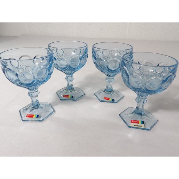 Fostoria Stemmed Glasses 5 1/8" Wine Goblet Blue Moonstone Light Blue NWT (4) - Picture 6 of 10